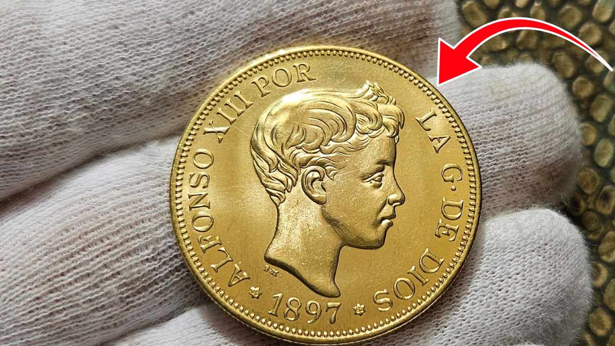 moneda de 100 pesetas de 1897 en oro con retrato de Alfonso XIII